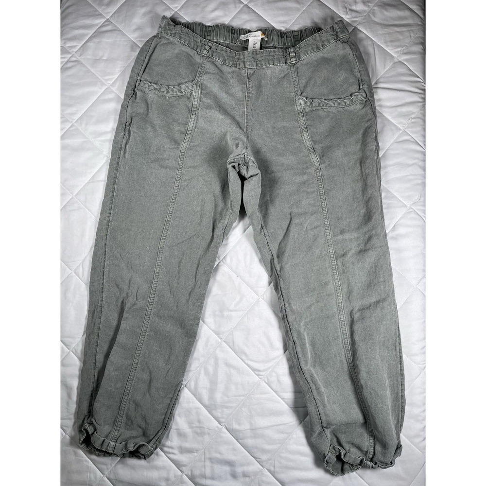 C&C California Linen Pants Womens Large Sage Green Elastic Waist Ankle